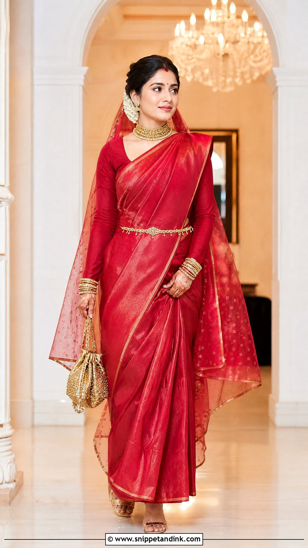 Crimson Tissue Silk Bengali Bride Look - Snippet and Ink - 20 Simple Bengali Bride Ideas