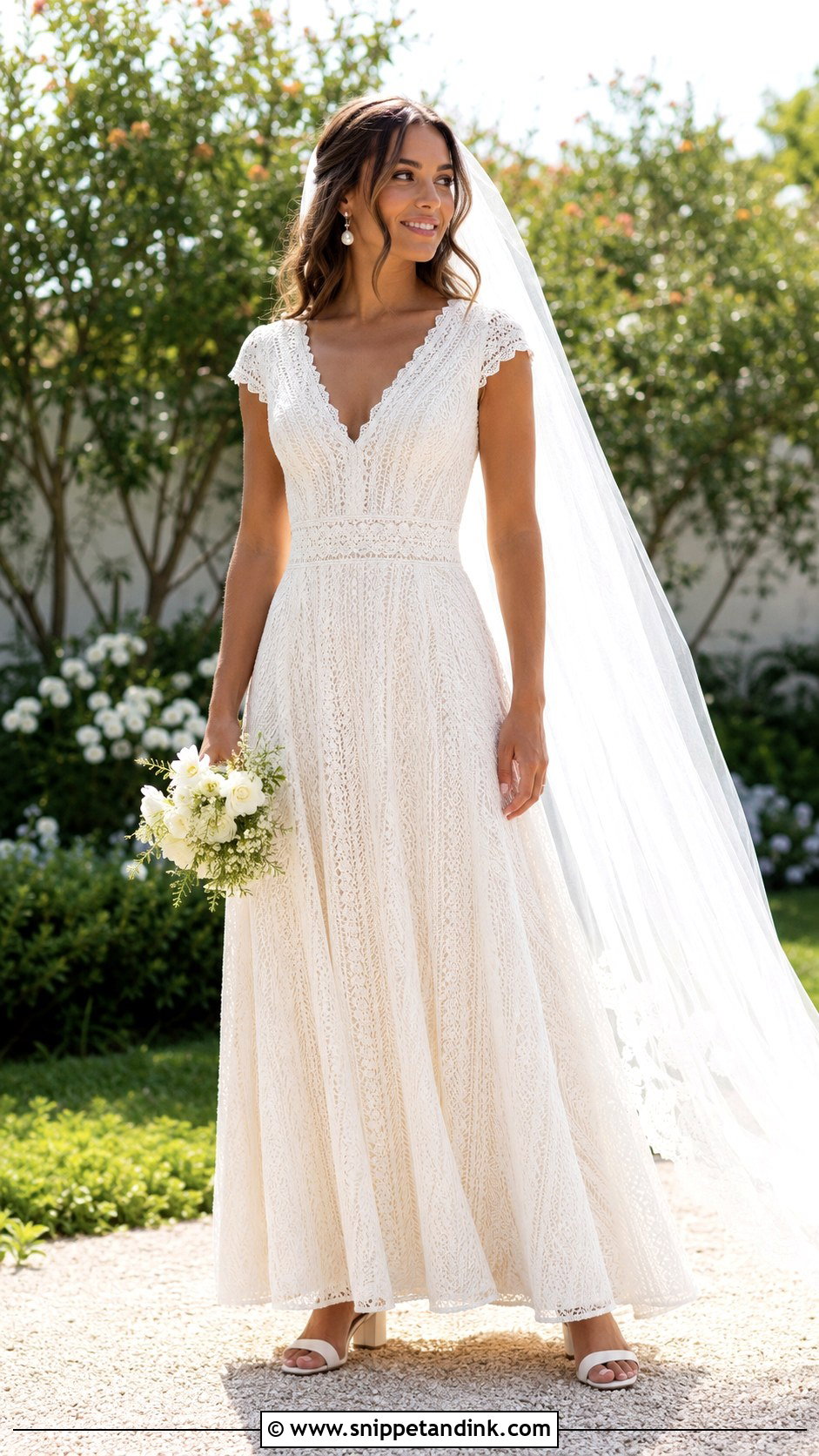 Crochet A Line Wedding Dress With Cap Sleeves - Snippet and Ink - 20 Crochet Wedding Dresses
