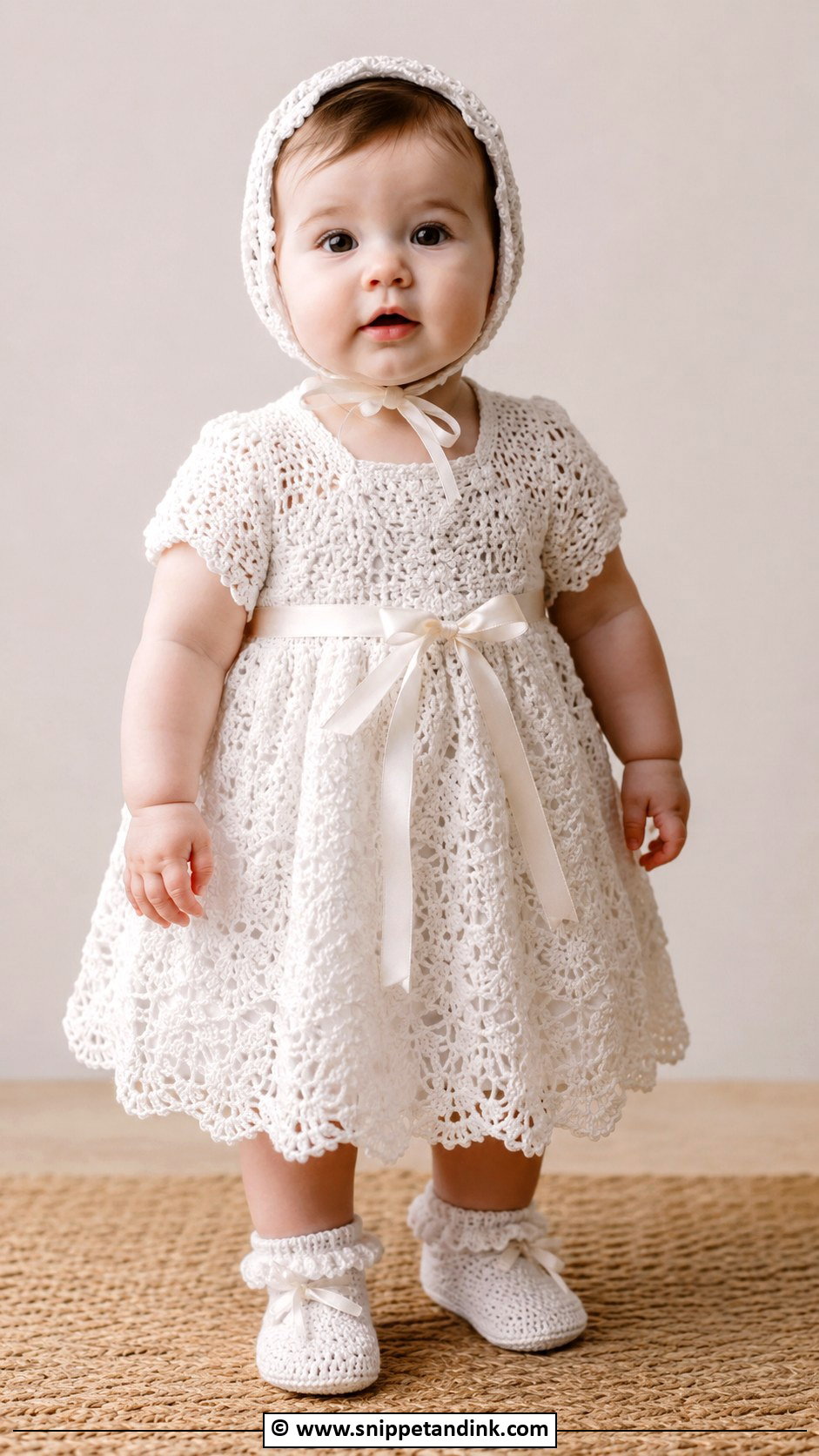 Crochet Baptism Dress With Knit Booties - Snippet and Ink - 25 Baby Girl Baptism Dress Ideas