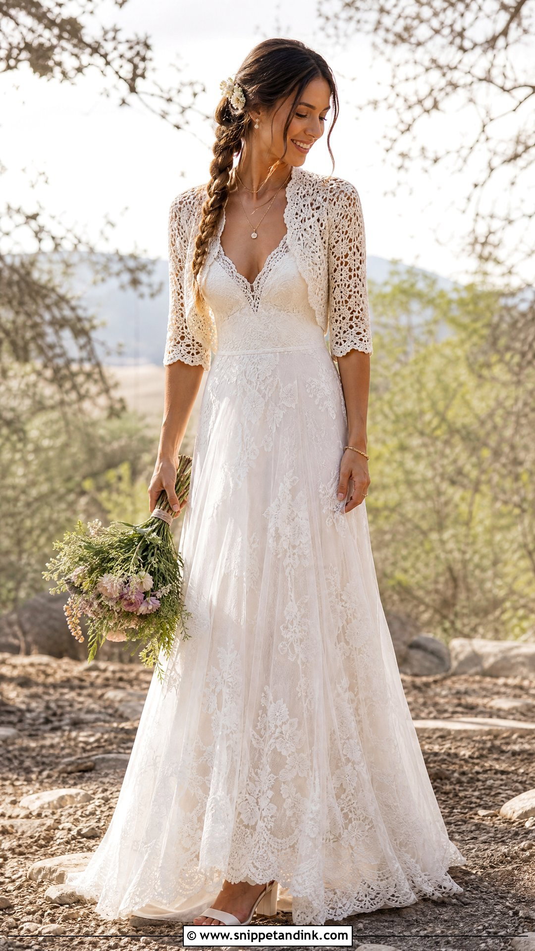 Crochet Bolero With Boho Wedding Dress - Snippet and Ink - 20 Wedding Jacket Bride Cover Up Ideas
