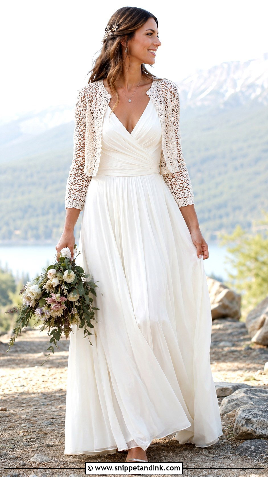Crochet Bridal Bolero With Boho Wedding Dress - Snippet and Ink - 25 Bridal Bolero Ideas