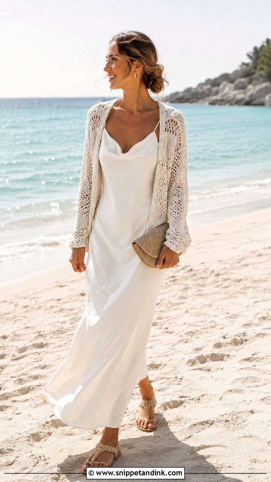 Crochet Bridal Cardigan With Beach Wedding Dress - Snippet and Ink - 20 Bridal Cardigan Ideas