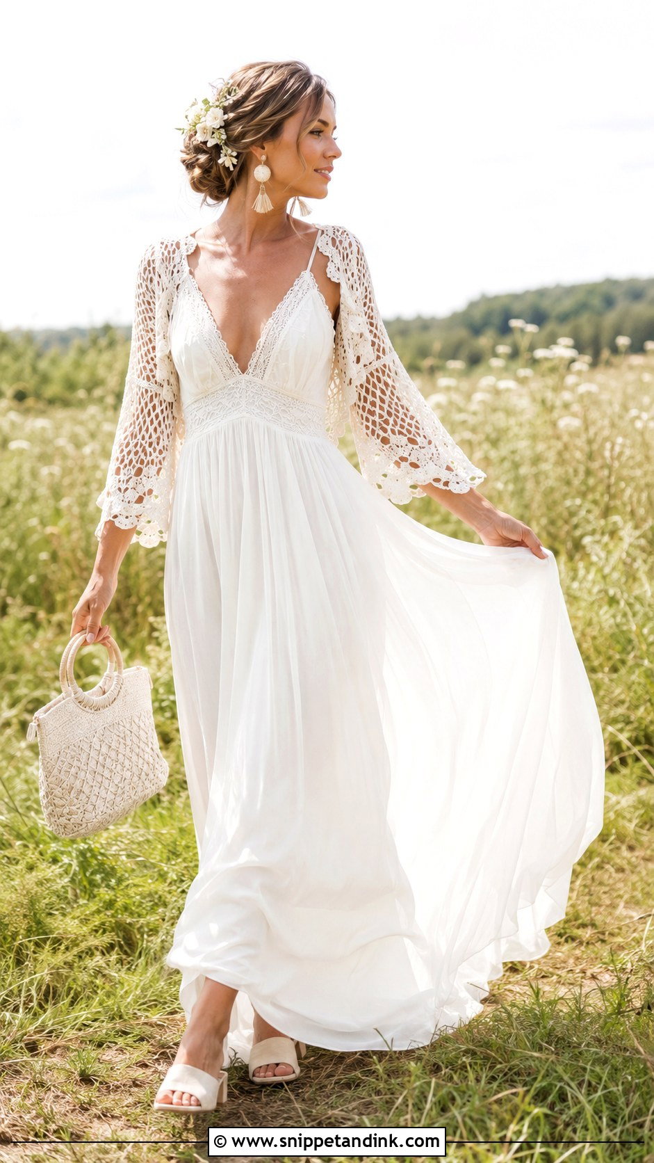 Crochet Bridal Shrug With Boho Wedding Dress - Snippet and Ink - 20 Bridal Shrug Ideas