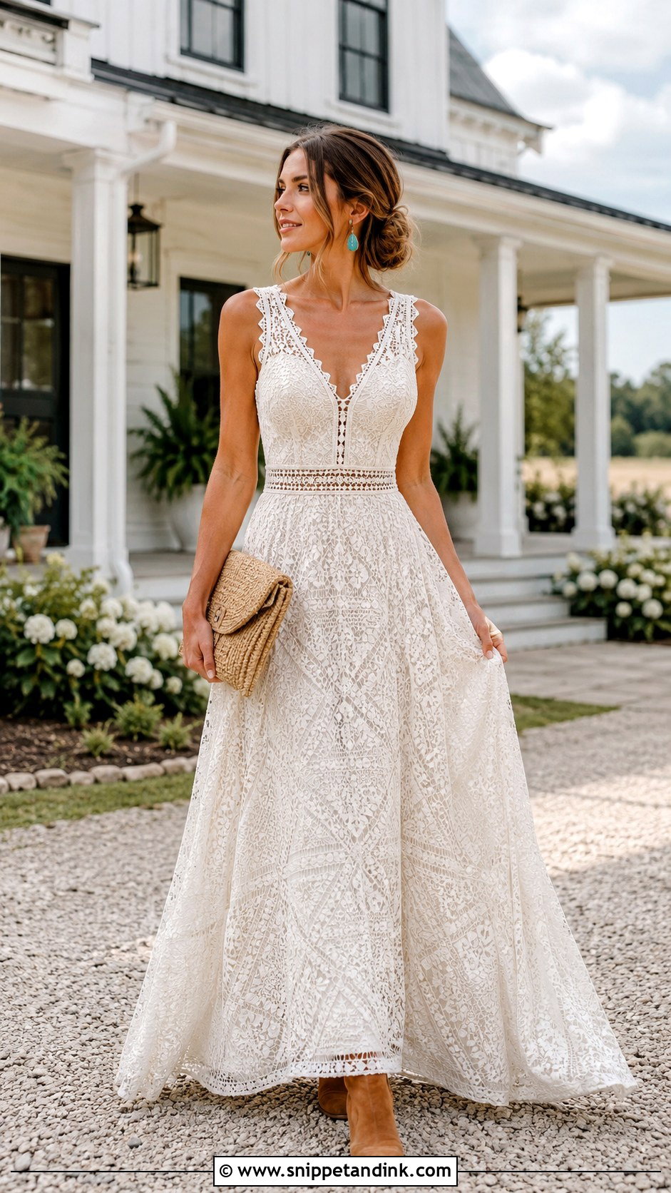 Crochet Lace A Line Boho Country Wedding Dress - Snippet and Ink - 20 Boho Country Wedding Dress Ideas