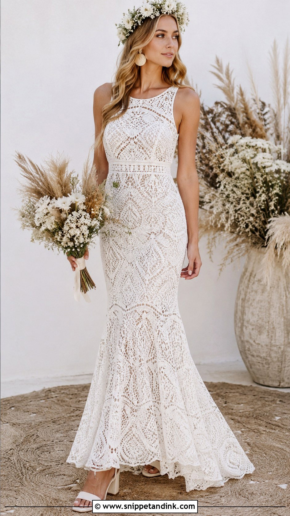 Crochet Lace Boho Mermaid Wedding Dress - Snippet and Ink - 20 Boho Mermaid Wedding Dress Ideas
