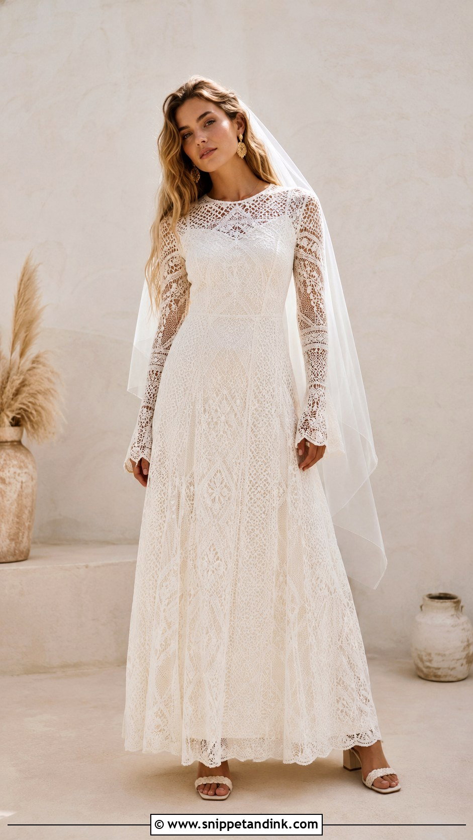 Crochet Lace Boho Wedding Dress - Snippet and Ink - 20 Boho Long Sleeve Wedding Dress Ideas