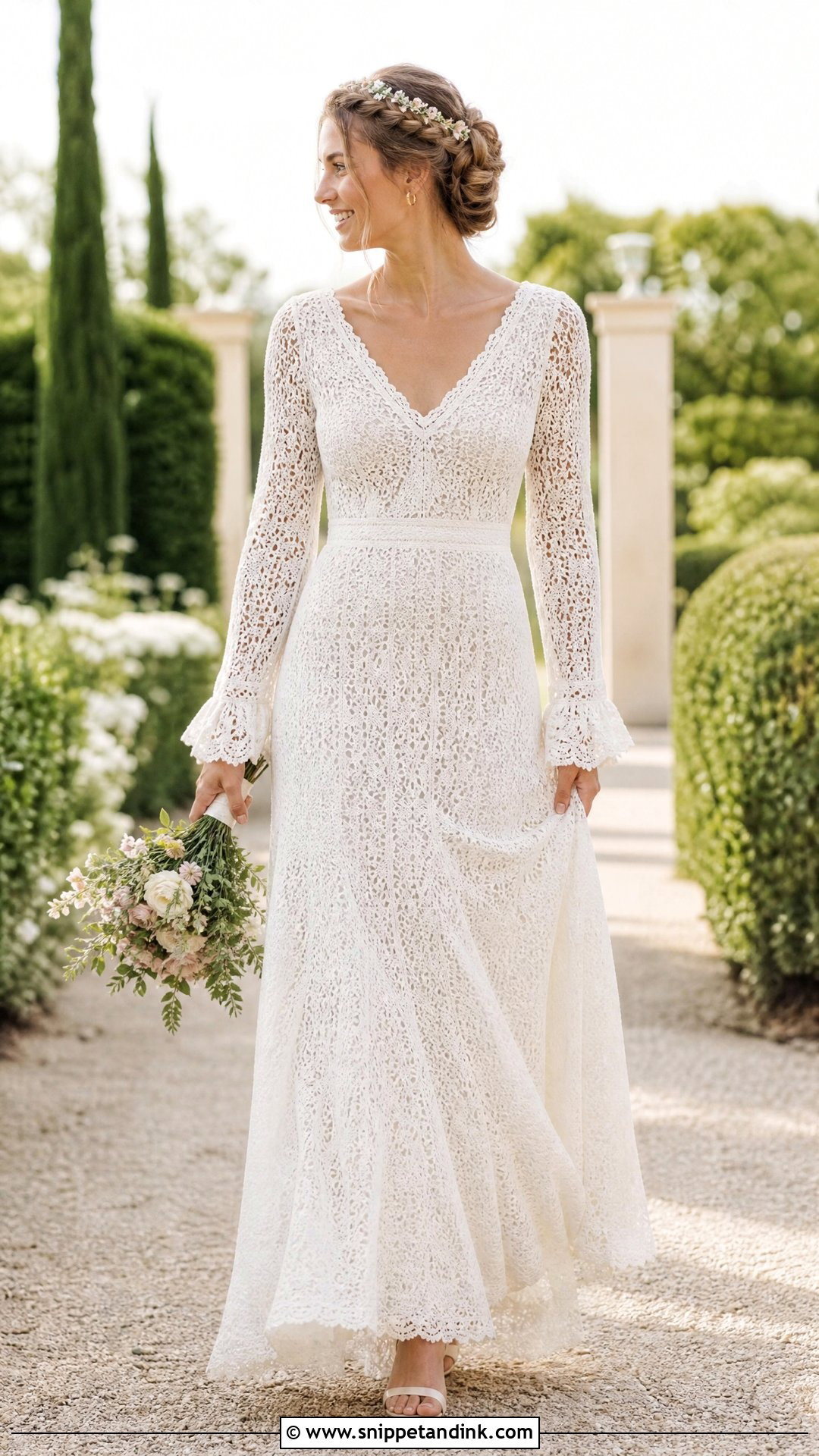 Crochet Lace Long Sleeve Wedding Dress - Snippet and Ink - 25 Vintage Long Sleeve Wedding Dress Ideas