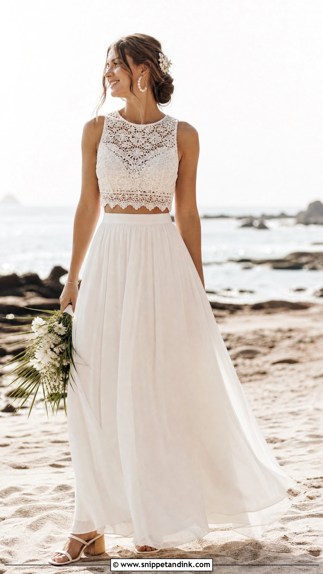 Crochet Lace Top And Flowing Skirt Two Piece Wedding Dress - Snippet and Ink - 20 Wedding Two Piece Dress Ideas