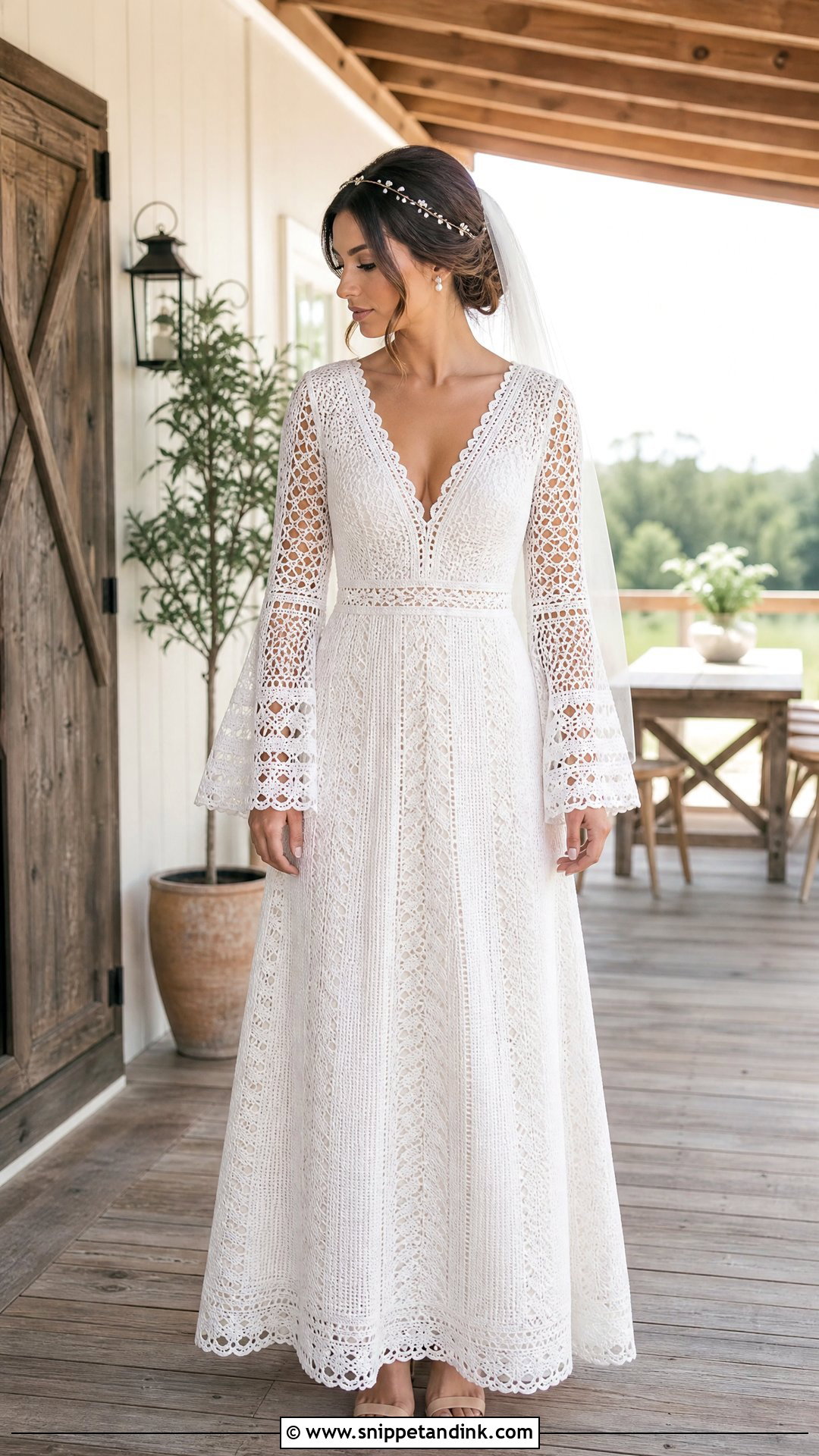 Crochet Lace Wedding Dress With Bell Sleeves - Snippet and Ink - 20 Wedding Dress with Bell Sleeves