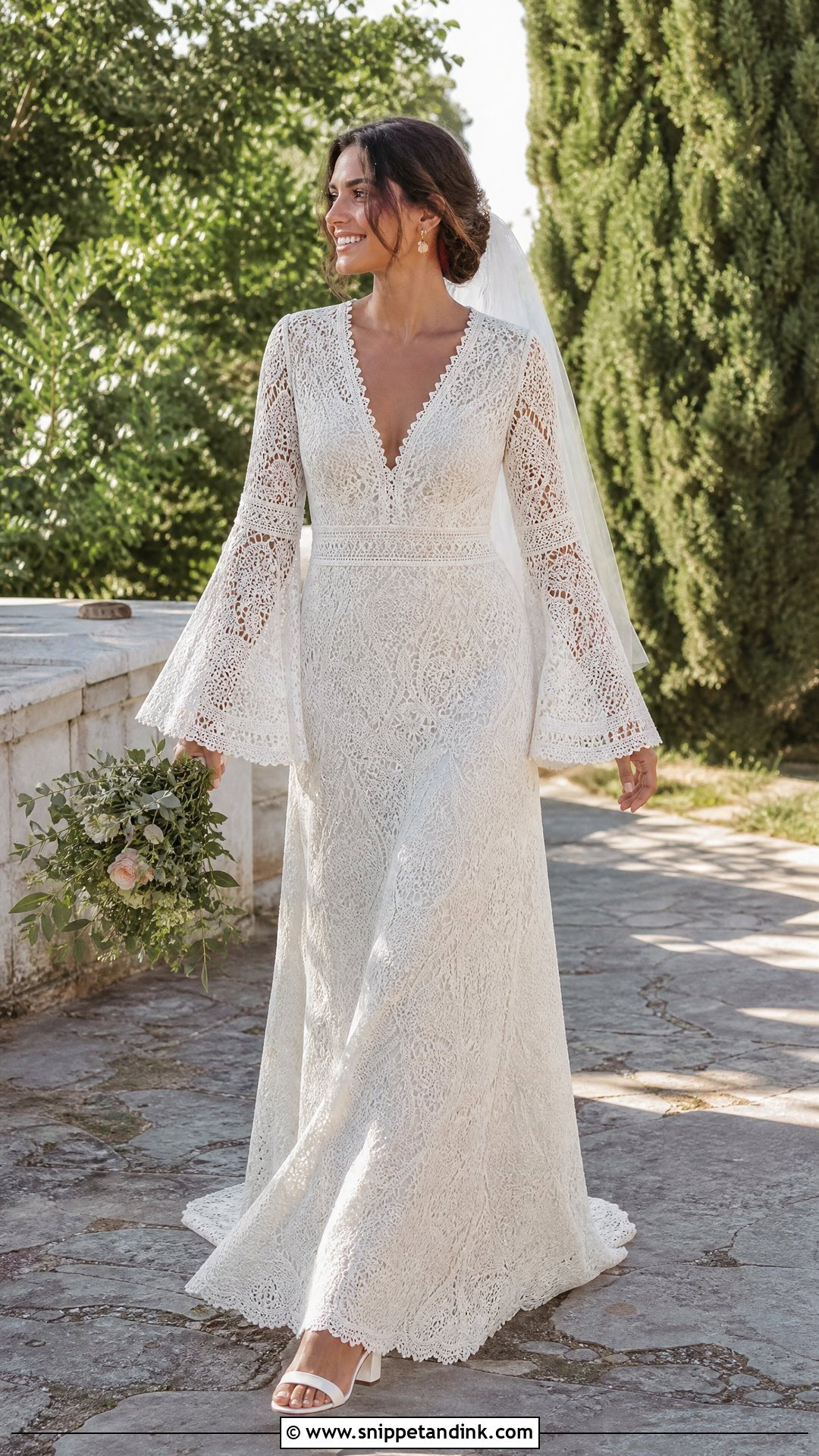 Crochet Lace Wedding Dress With Flared Sleeves - Snippet and Ink - 20 Vintage Lace Wedding Dress with Sleeves