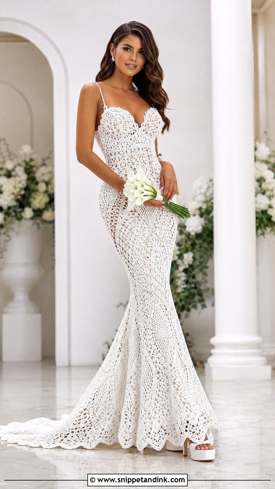 Crochet Mermaid Wedding Dress With Scalloped Hem - Snippet and Ink - 20 Crochet Wedding Dresses