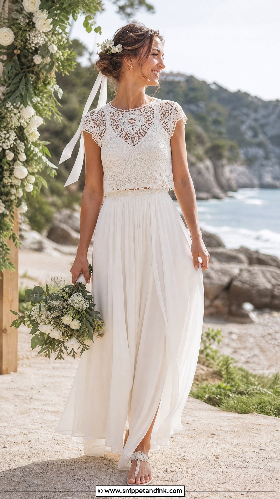 Crochet Top And Chiffon Skirt Wedding Dress - Snippet and Ink - 20 Skirt Wedding Dress Ideas