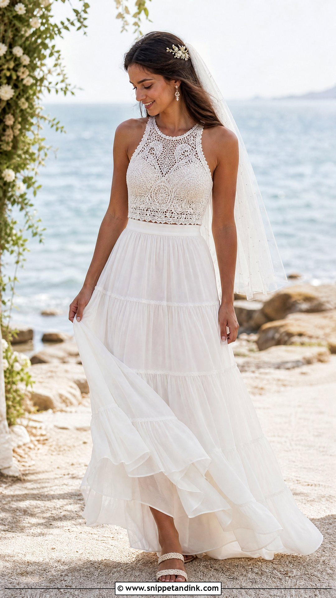 Crochet Top And Tiered Skirt Wedding Dress - Snippet and Ink - 20 Two Pieces Wedding Dress Ideas