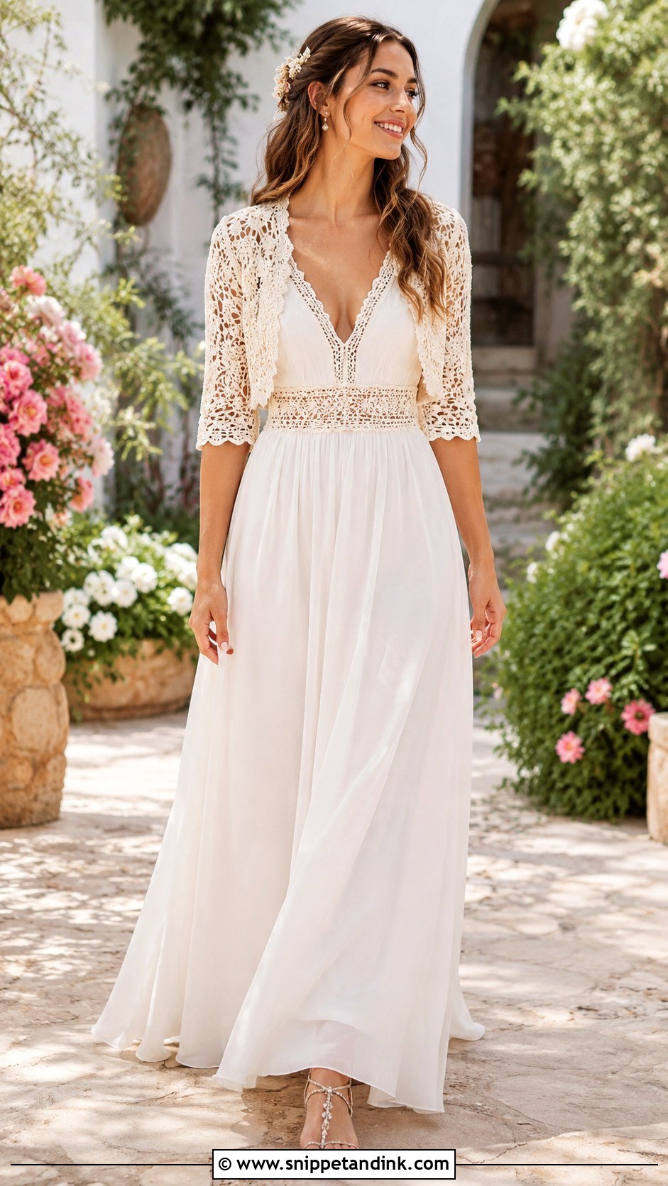 Crochet Wedding Bolero With Boho Dress - Snippet and Ink - 25 Wedding Bolero Ideas
