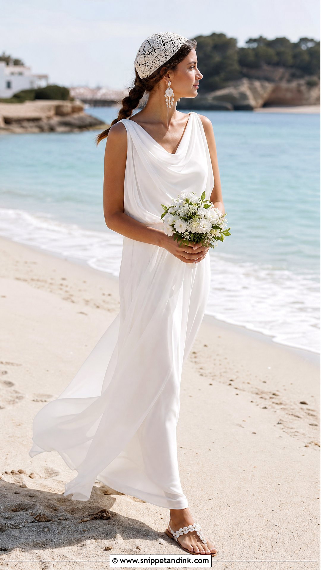 Crochet Wedding Cap With Beach Dress - Snippet and Ink - 20 Wedding Caps Ideas