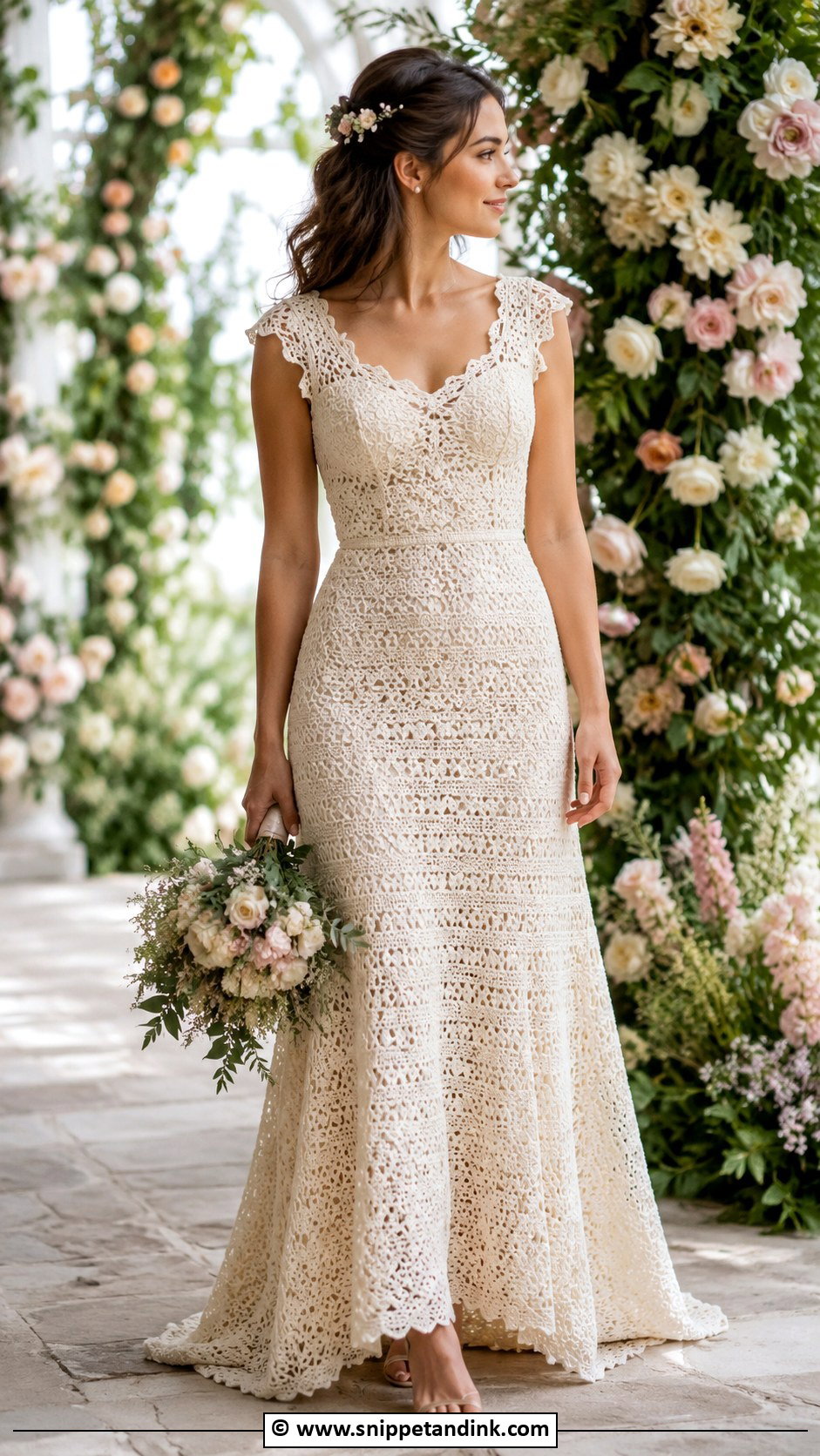 Crochet Wedding Dress With Cap Sleeves - Snippet and Ink - 30 Crochet Wedding Dress Ideas