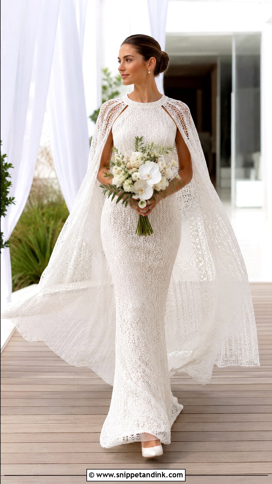 Crochet Wedding Dress With Cape Sleeves - Snippet and Ink - 20 Crochet Wedding Dresses