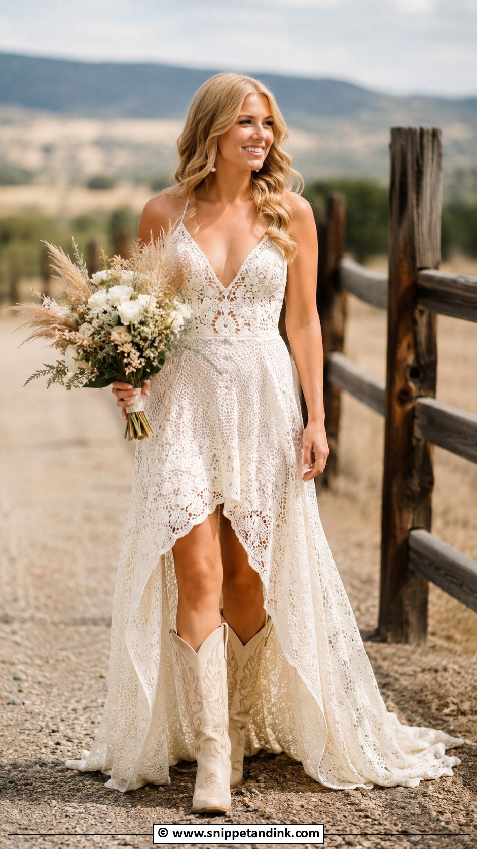Crochet Wedding Dress With Cowboy Boots - Snippet and Ink - 30 Crochet Wedding Dress Ideas