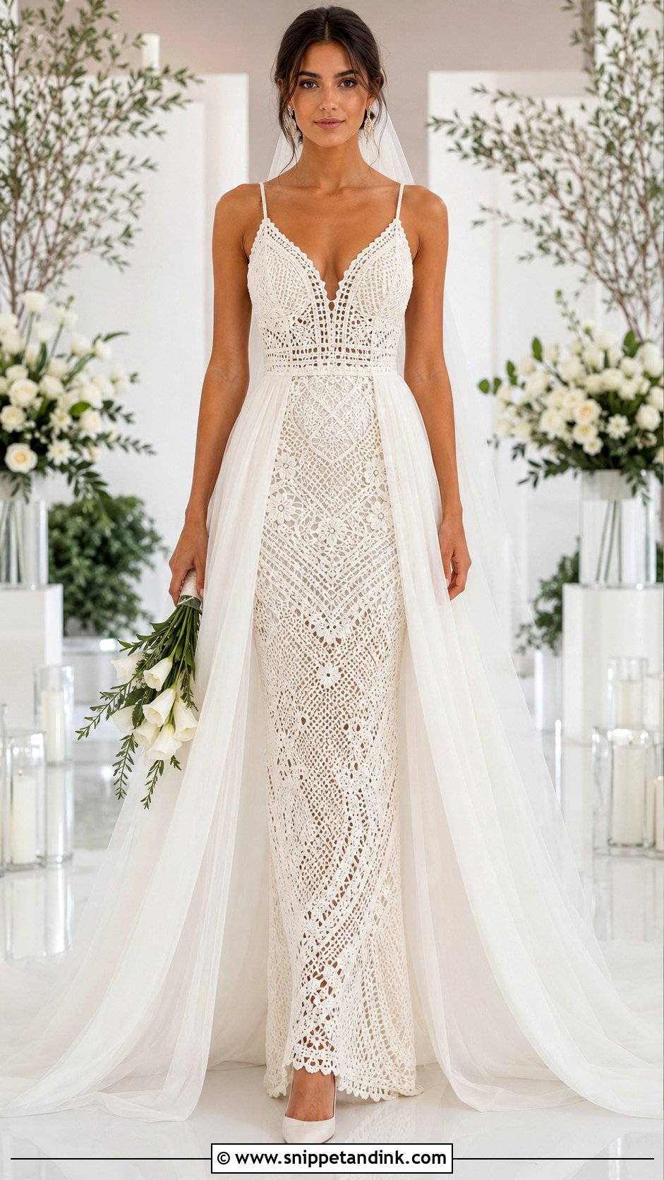 Crochet Wedding Dress With Detachable Overskirt - Snippet and Ink - 20 Crochet Wedding Dresses