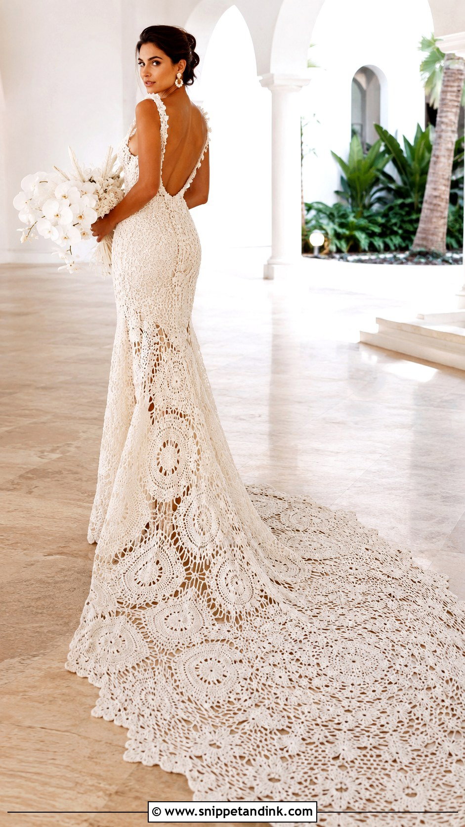 Crochet Wedding Dress With Dramatic Train - Snippet and Ink - 20 Crochet Wedding Dresses