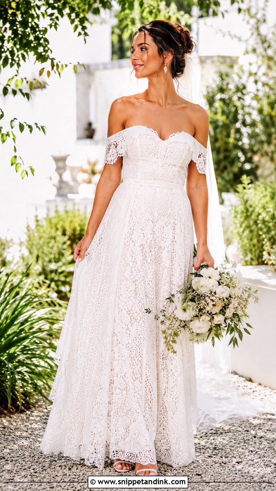 Crochet Wedding Dress With Off Shoulder Sleeves - Snippet and Ink - 20 Crochet Wedding Dresses