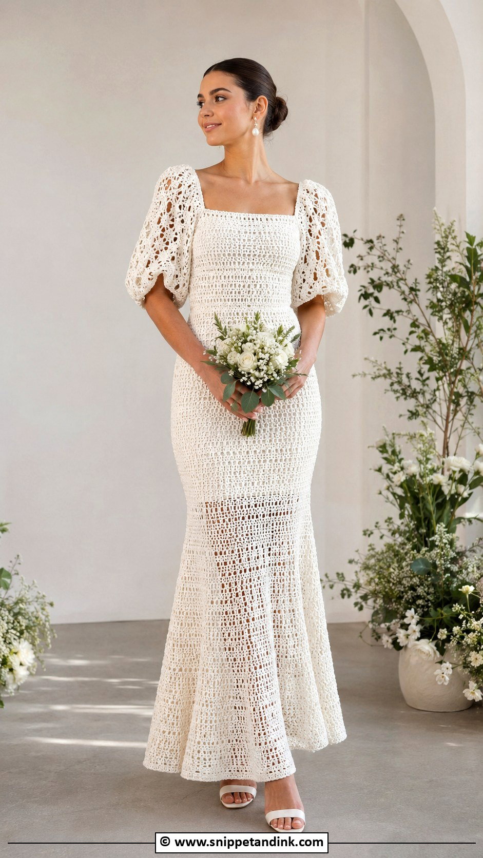 Crochet Wedding Dress With Puff Sleeves - Snippet and Ink - 30 Crochet Wedding Dress Ideas