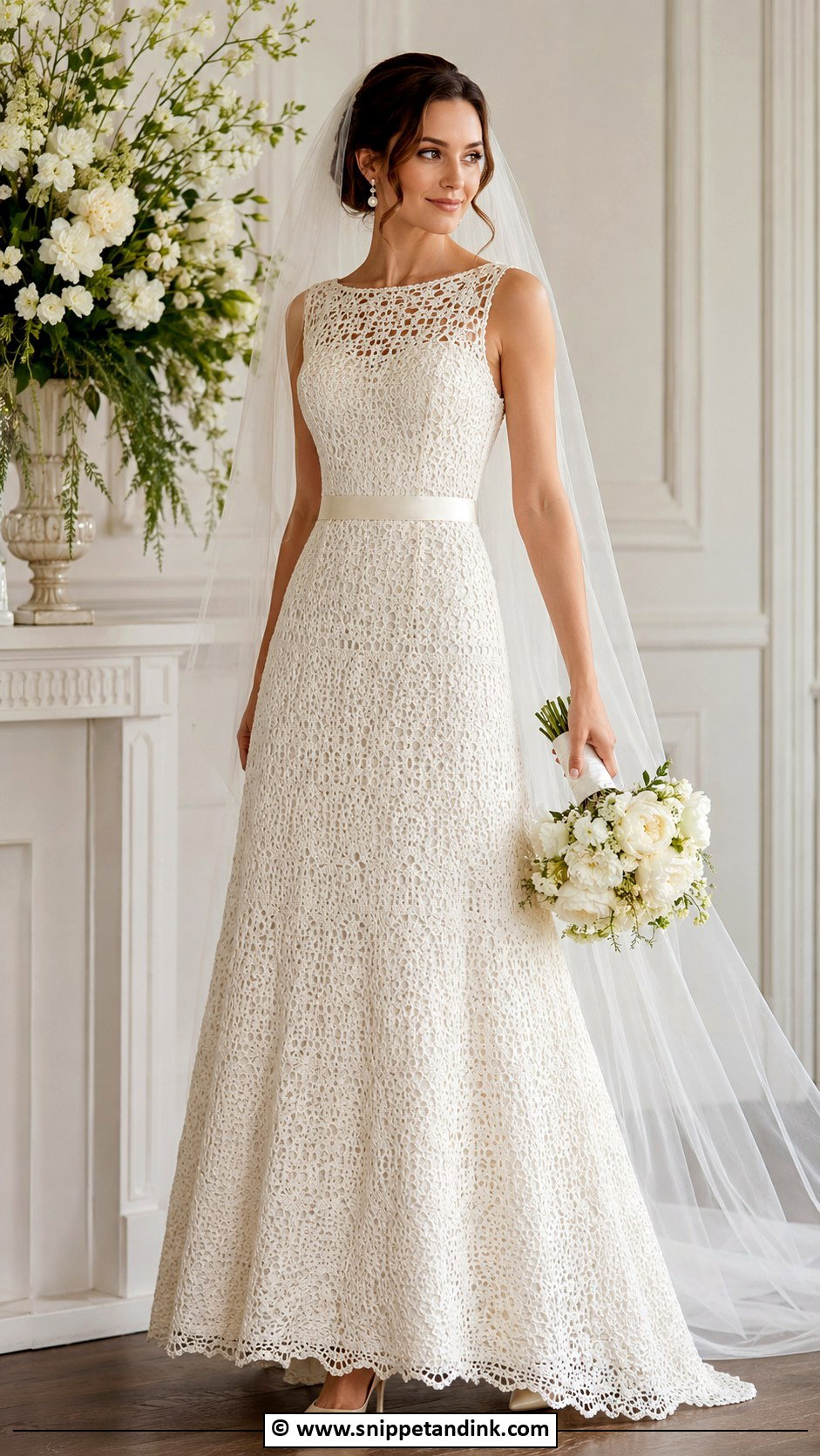 Crochet Wedding Dress With Satin Belt - Snippet and Ink - 30 Crochet Wedding Dress Ideas