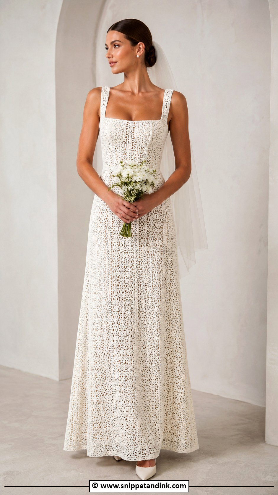 Crochet Wedding Dress With Square Neck - Snippet and Ink - 30 Crochet Wedding Dress Ideas