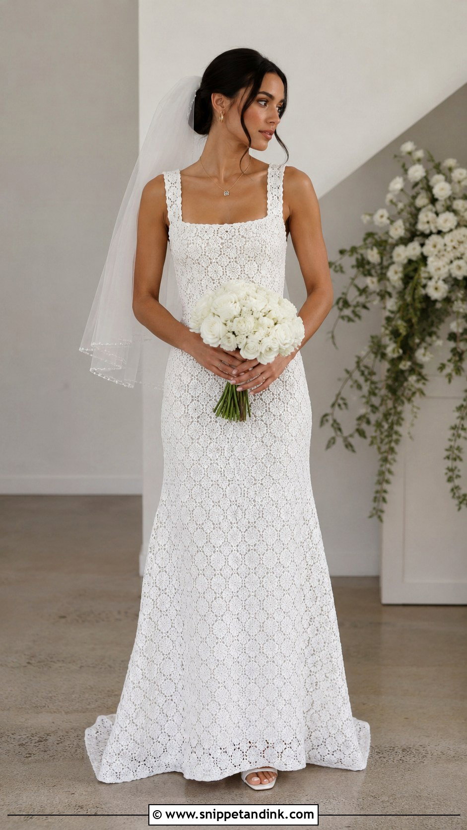 Crochet Wedding Dress With Square Neckline - Snippet and Ink - 20 Crochet Wedding Dresses