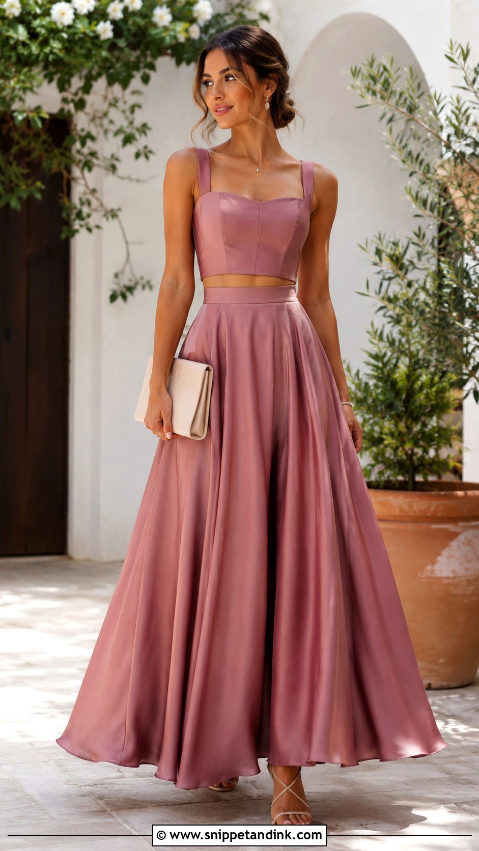 Crop Blouse And High Waisted Maxi Skirt Wedding Outfit - Snippet and Ink - 25 Blouse and Skirt Outfit Wedding Ideas