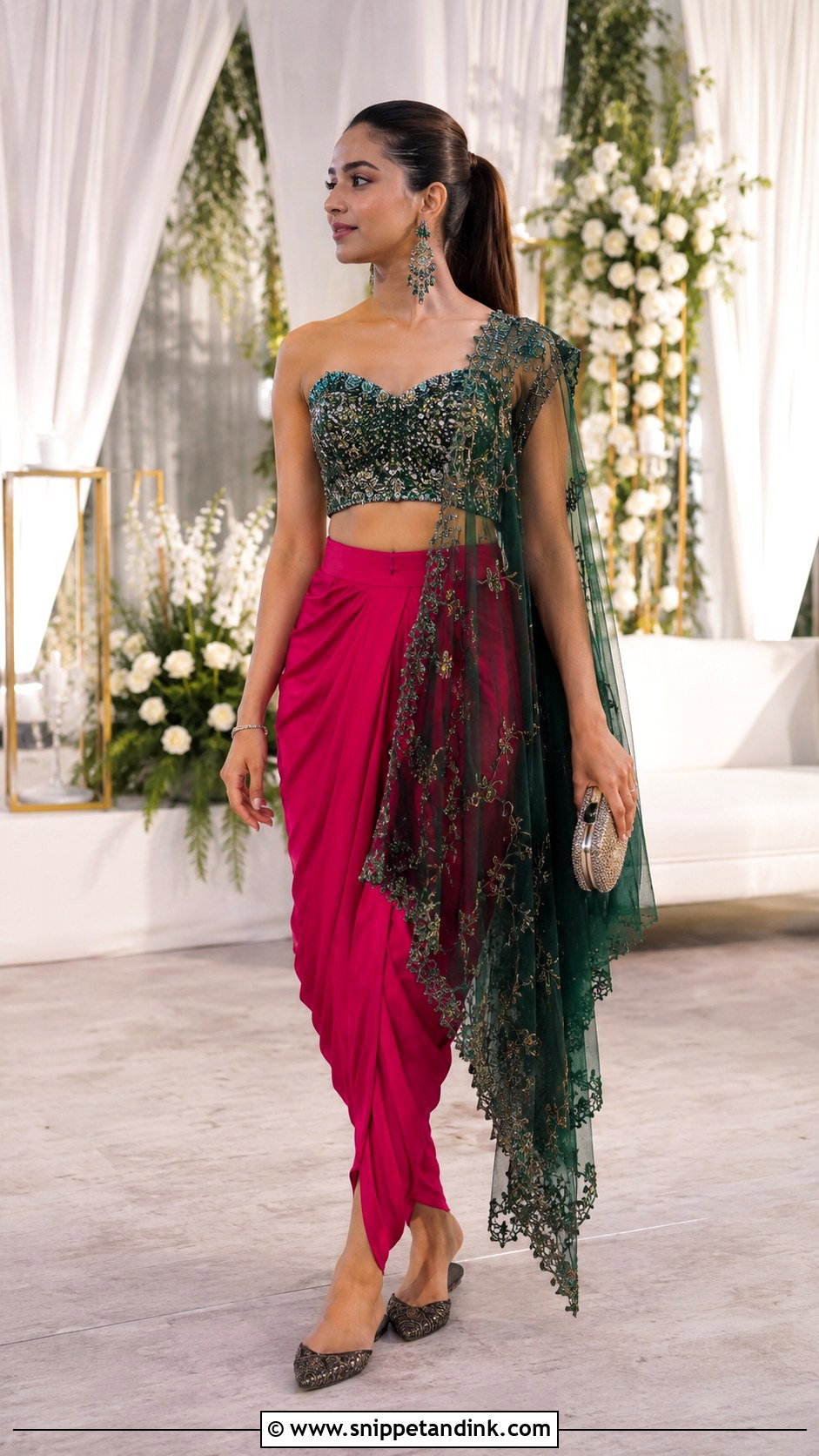 Crop Top And Draped Pants Mehndi Outfit - Snippet and Ink - 20 Mehndi Party Dress Ideas