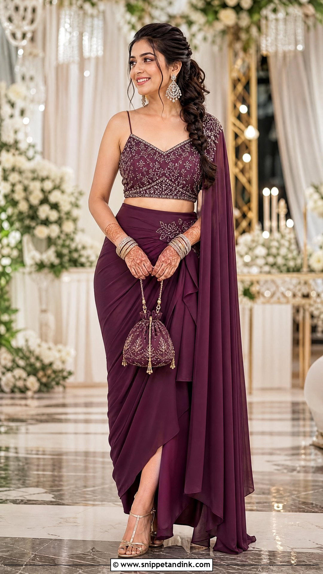 Crop Top And Draped Skirt For Bride Sangeet - Snippet and Ink - 25 Bride Sangeet Outfit Ideas