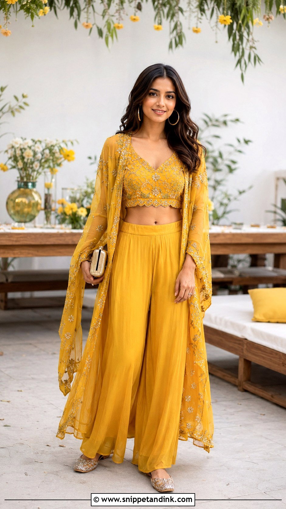 Crop Top And Palazzo Haldi Outfit - Snippet and Ink - 25 Indo Western Haldi Outfit Ideas