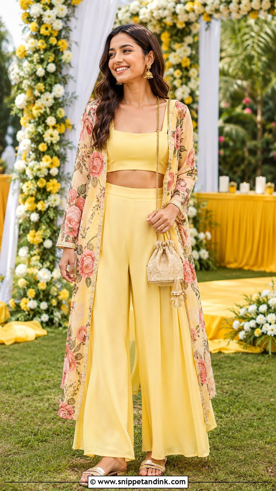 Crop Top And Palazzo Haldi Outfit - Snippet and Ink - 20 Indowestern Haldi Ceremony Outfit Ideas