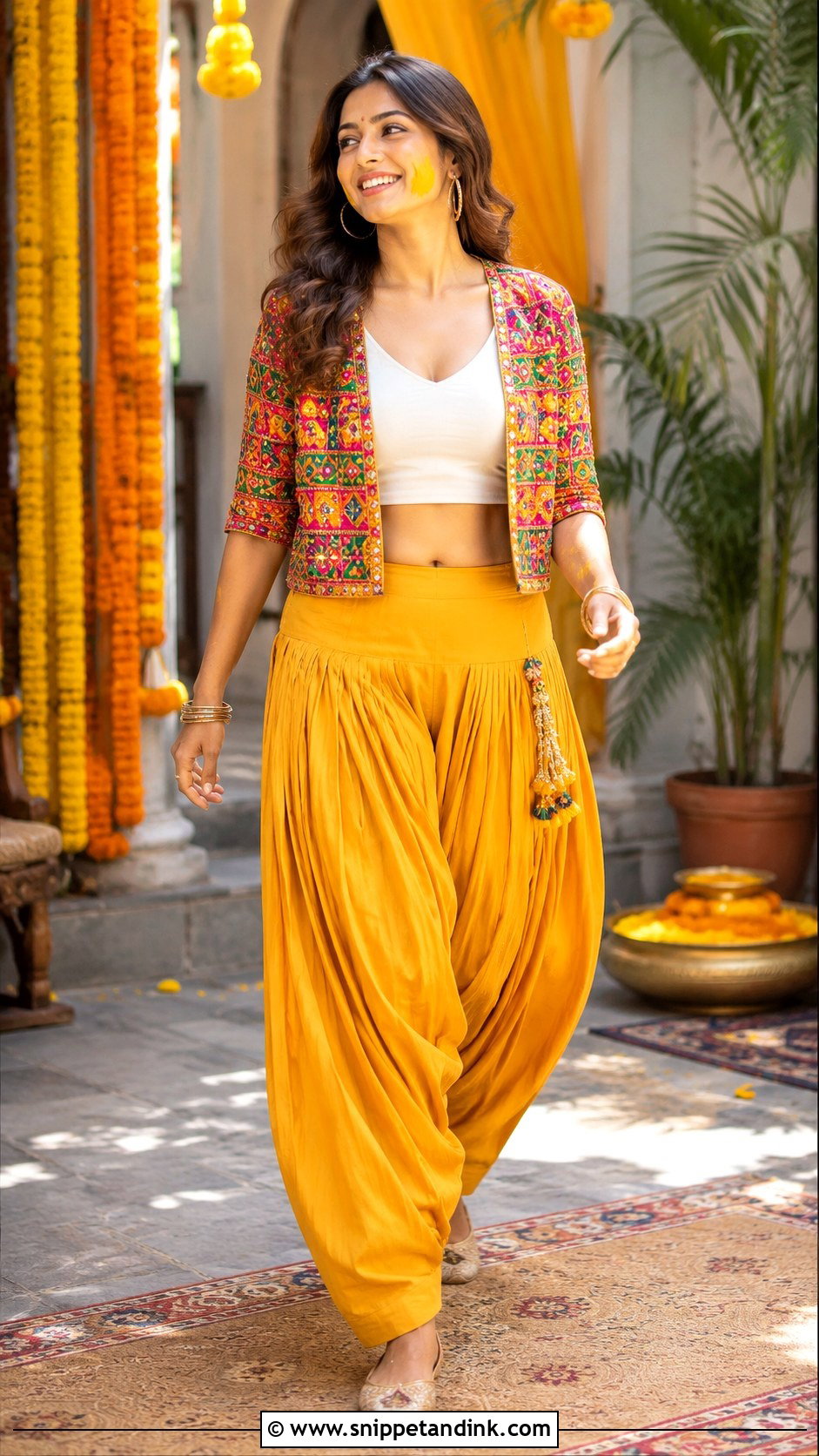 Crop Top And Patiala Pants Haldi Outfit - Snippet and Ink - 20 Indowestern Haldi Ceremony Outfit Ideas
