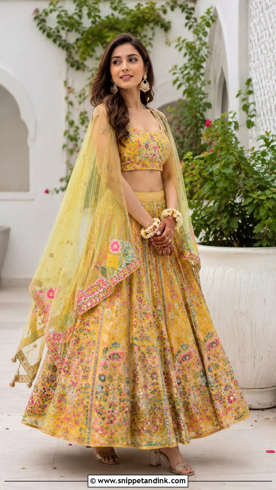 Crop Top And Skirt Mehendi Outfit For Bride - Snippet and Ink - 30 Mehendi Dress Brides Ideas
