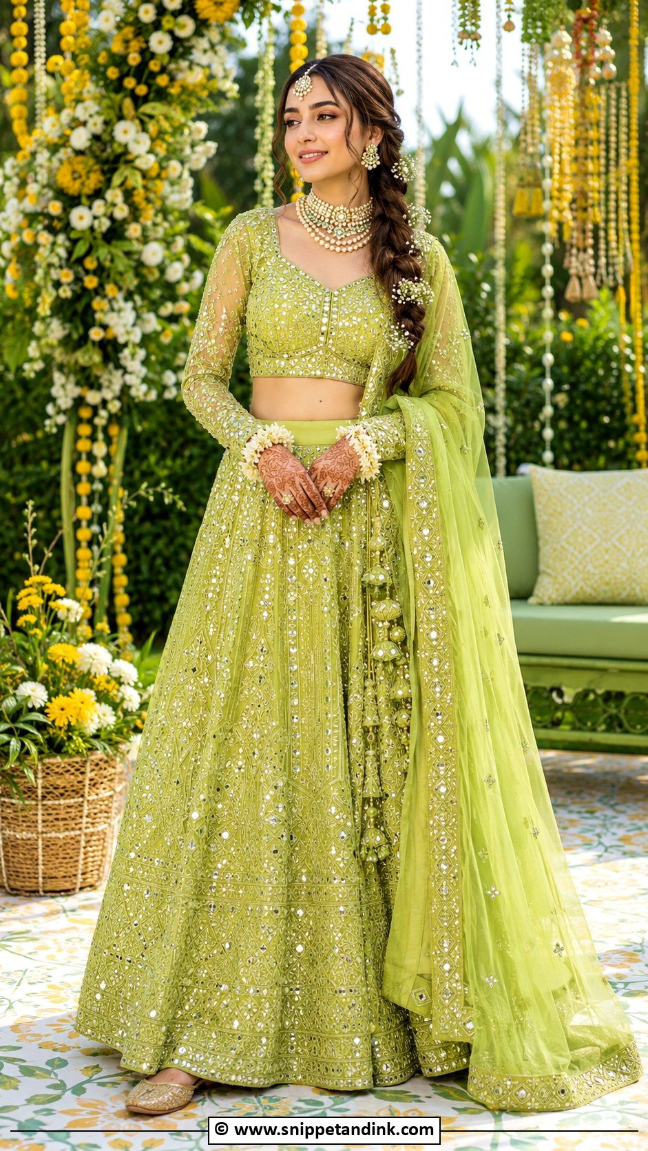 Crop Top Mehendi Bridal Skirt - Snippet and Ink - 30 Mehendi Bridal Outfit Ideas