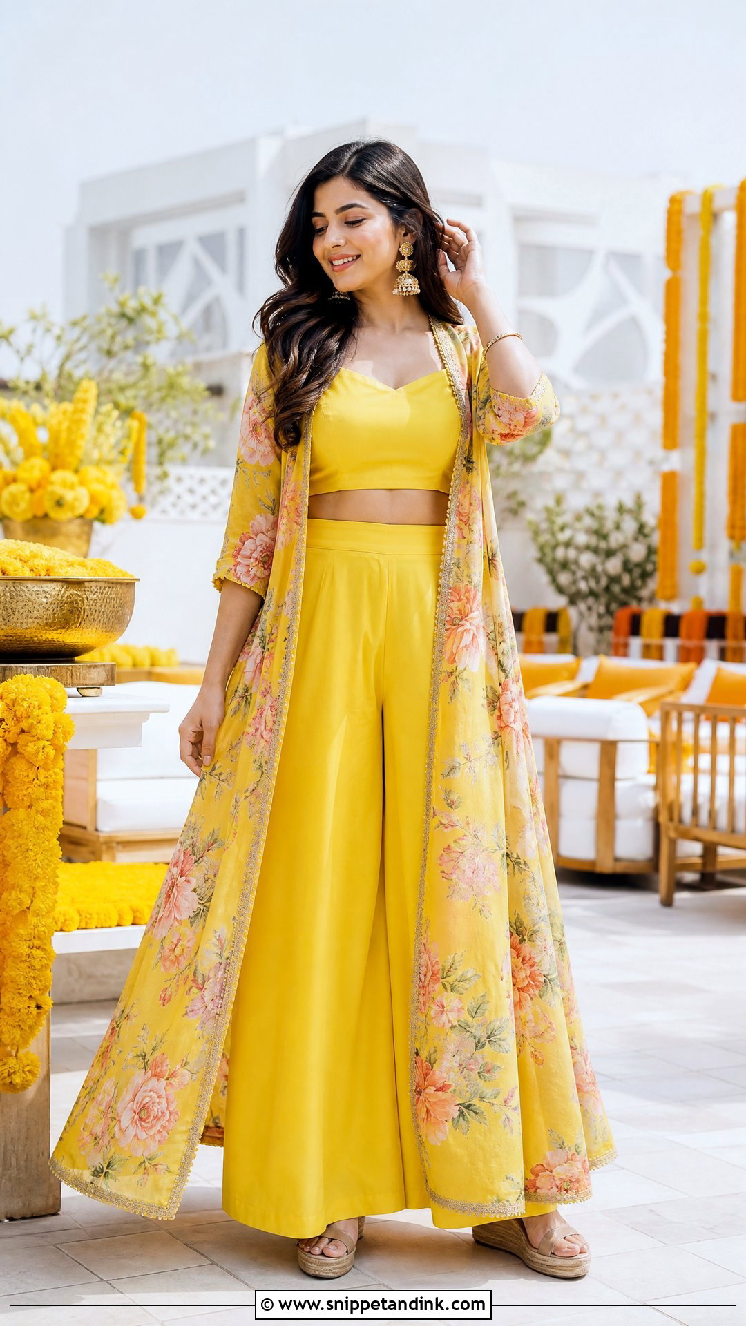 Crop Top Palazzo Jacket Haldi Outfit - Snippet and Ink - 20 Simple Haldi Ceremony Outfit for Sister Ideas