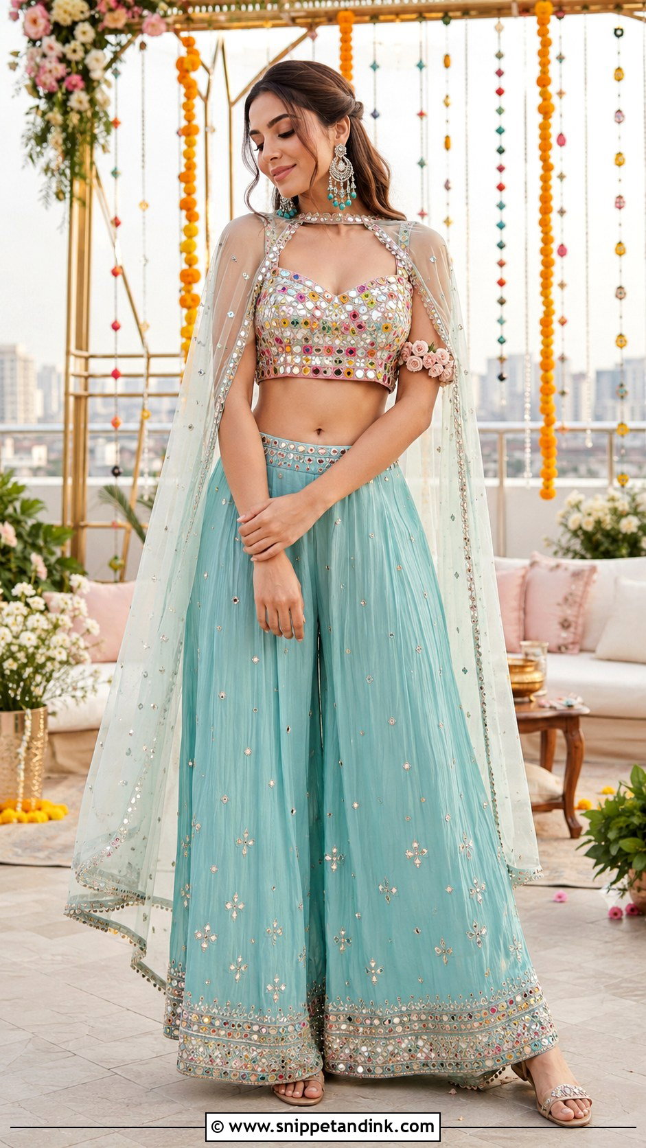 Crop Top Palazzo Mehndi Outfit - Snippet and Ink - 20 Mehndi Ceremony Outfit for Bride Ideas