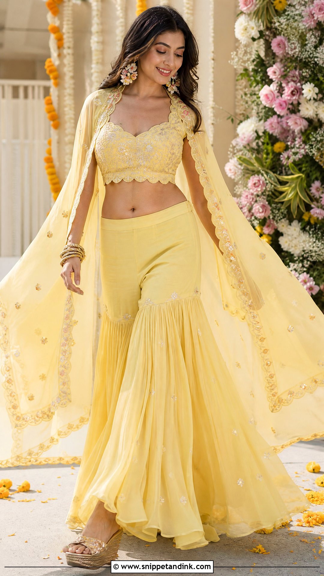 Crop Top Sharara Haldi Outfit - Snippet and Ink - 20 Haldi Indowestern Outfit Ideas