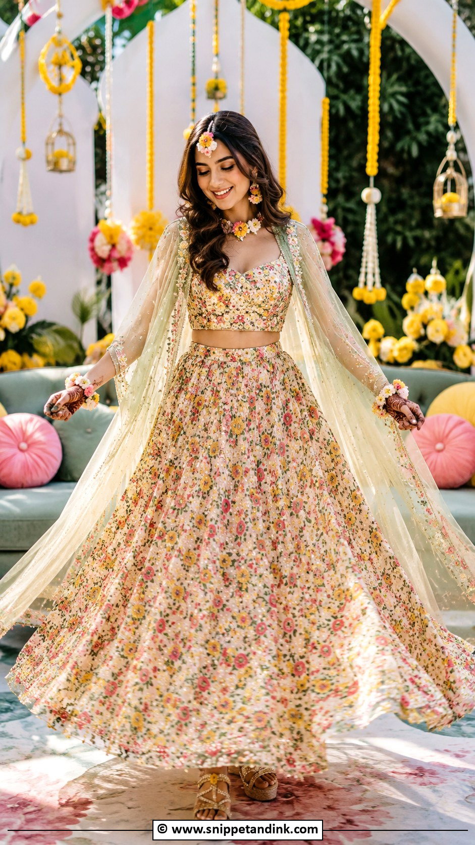 Crop Top Skirt For Mehandi Bride - Snippet and Ink - 30 Mehandi Outfits Brides