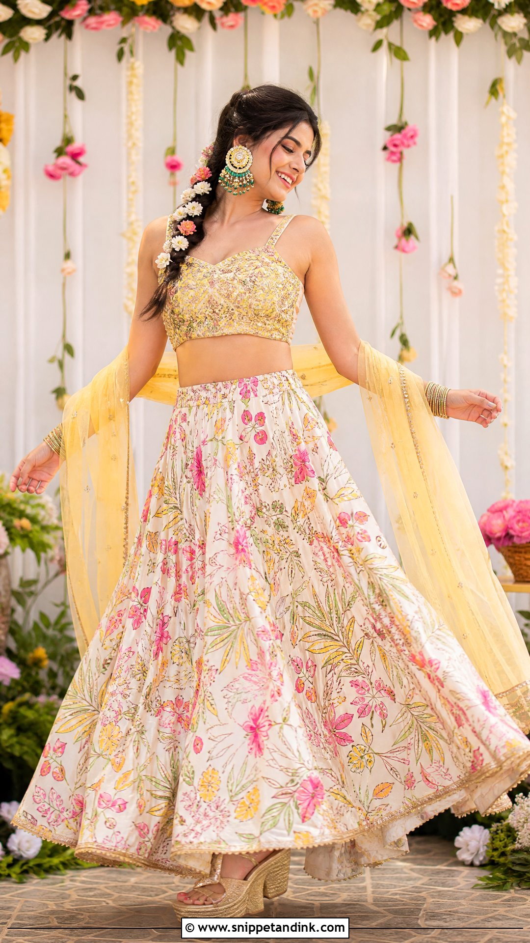 Crop Top Skirt For Mehendi Function - Snippet and Ink - 25 Mehendi Function Outfit Ideas