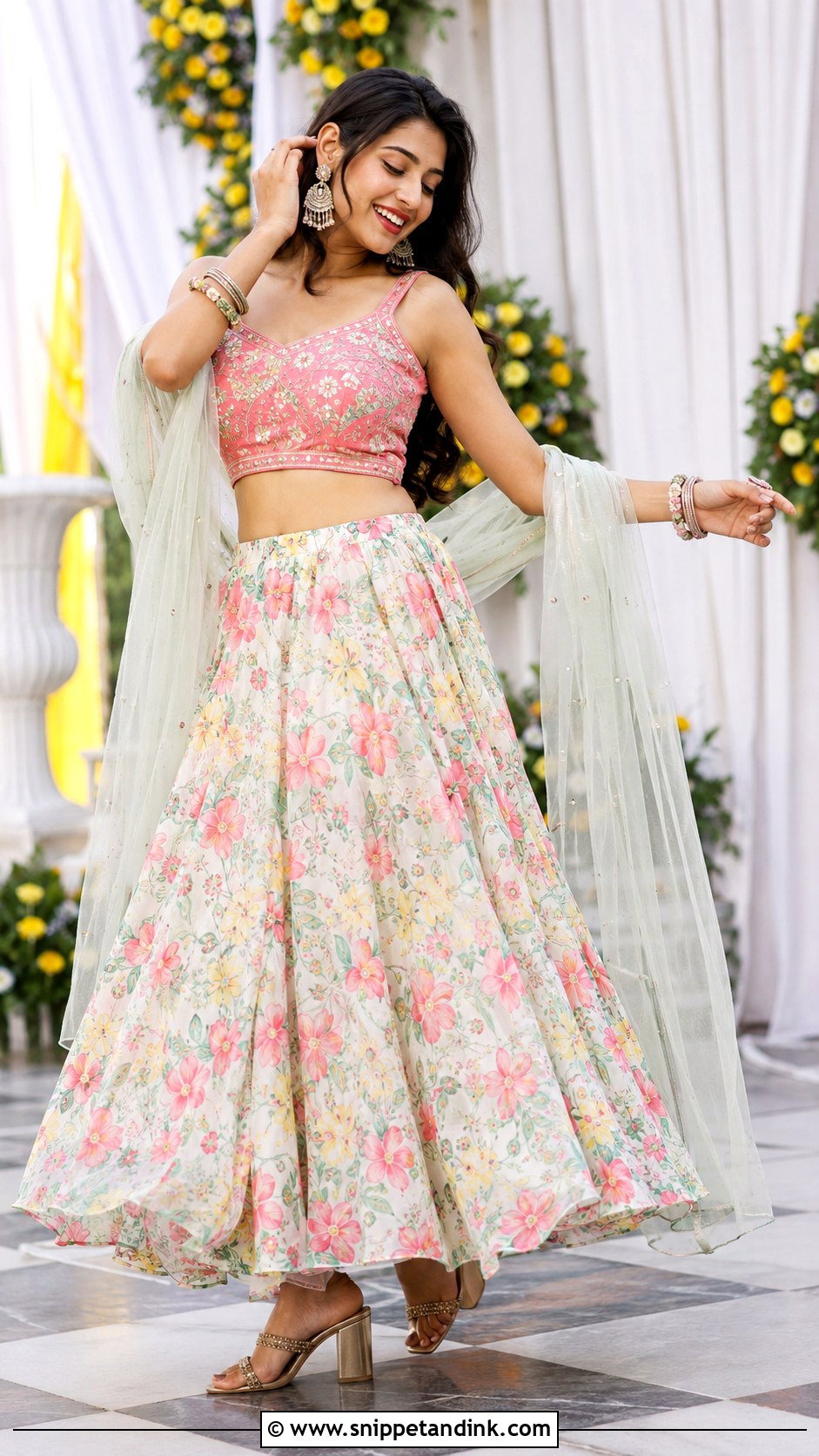 Crop Top Skirt For Mehendi Function - Snippet and Ink - 25 Dress for Mehendi Function Ideas
