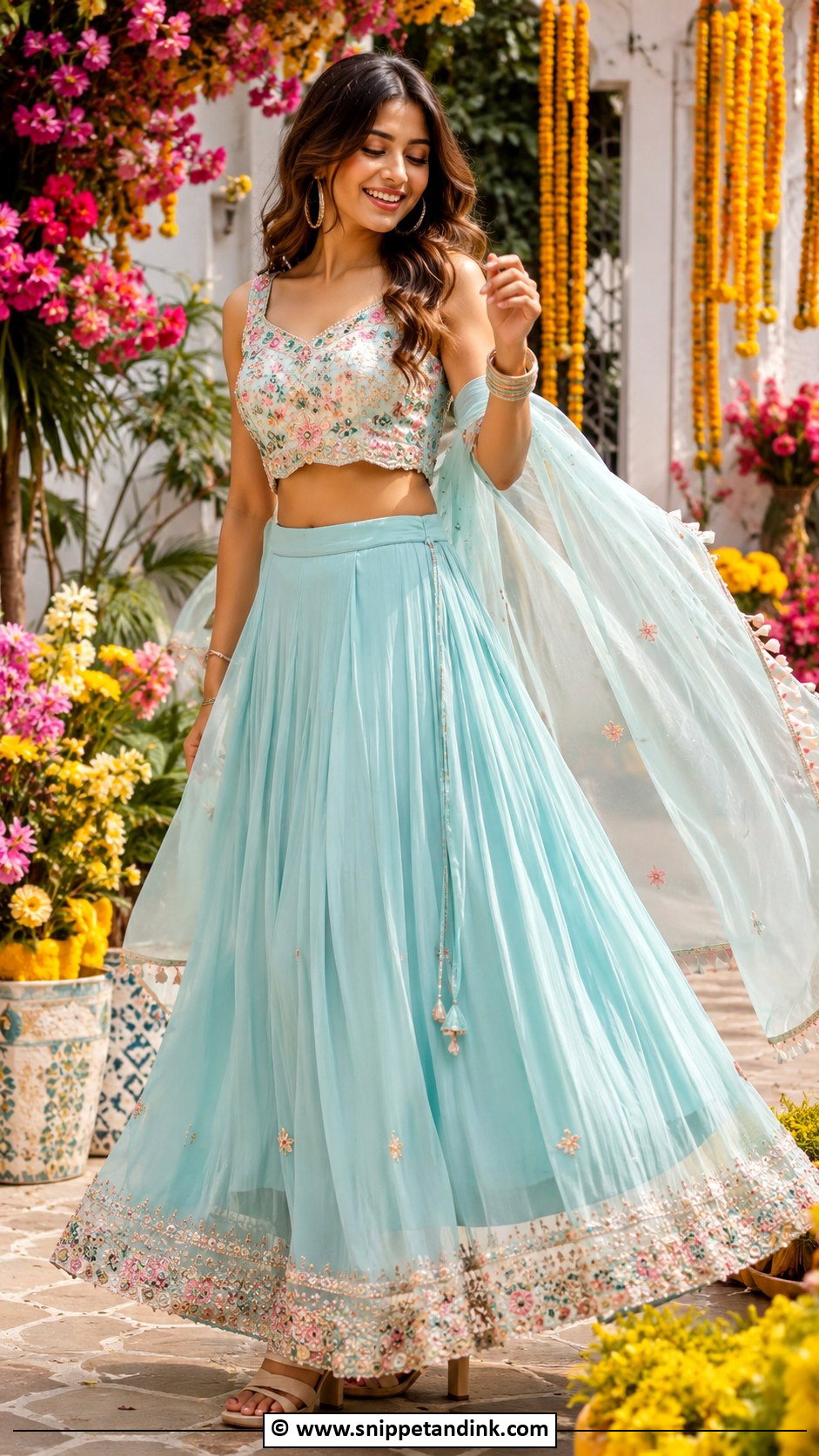 Crop Top Skirt Mehendi Outfit For Sister - Snippet and Ink - 30 Mehendi Outfits Sisters