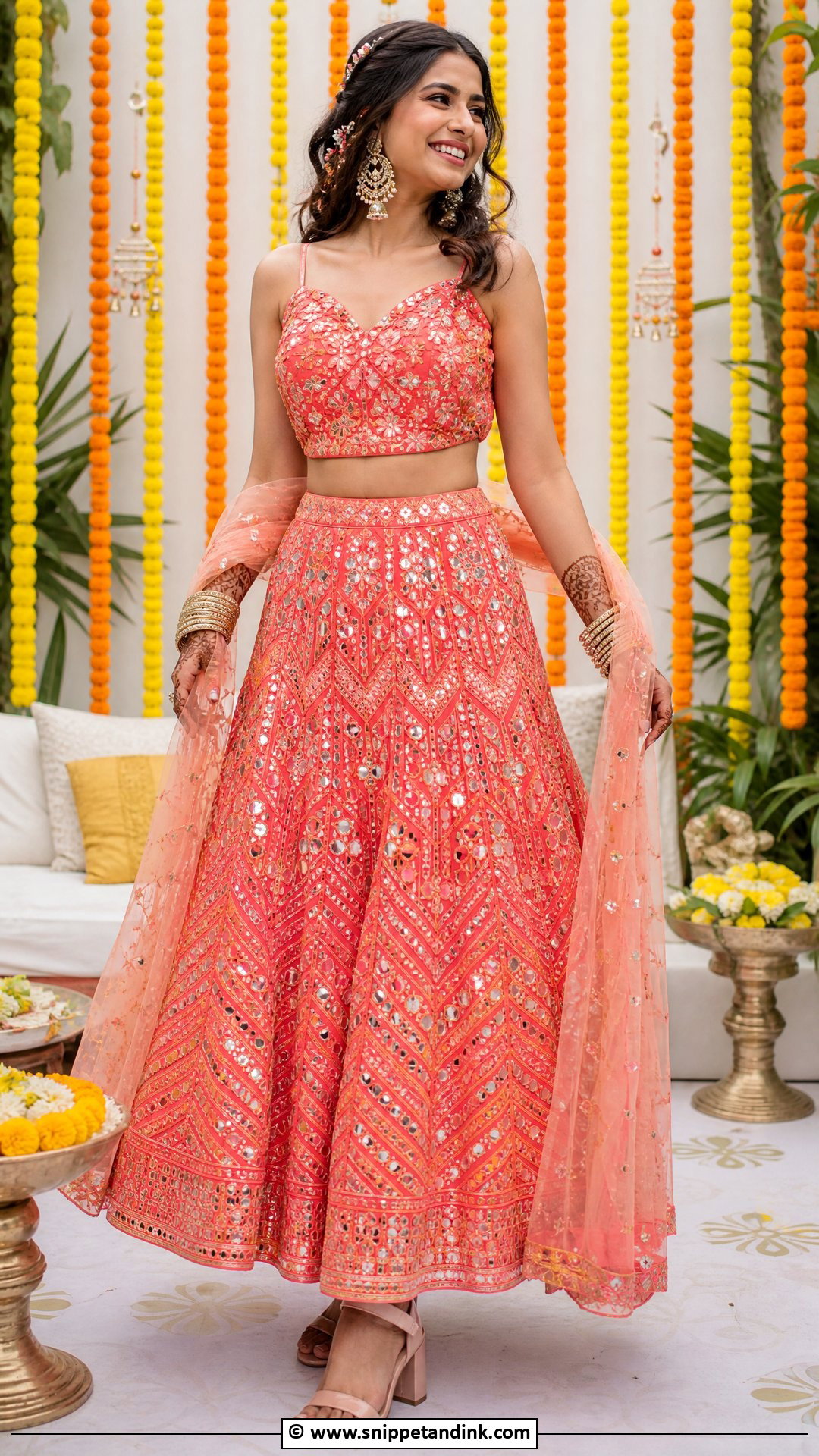 Crop Top Skirt Mehendi Outfit - Snippet and Ink - 35 Mehendi Outfits for Bride