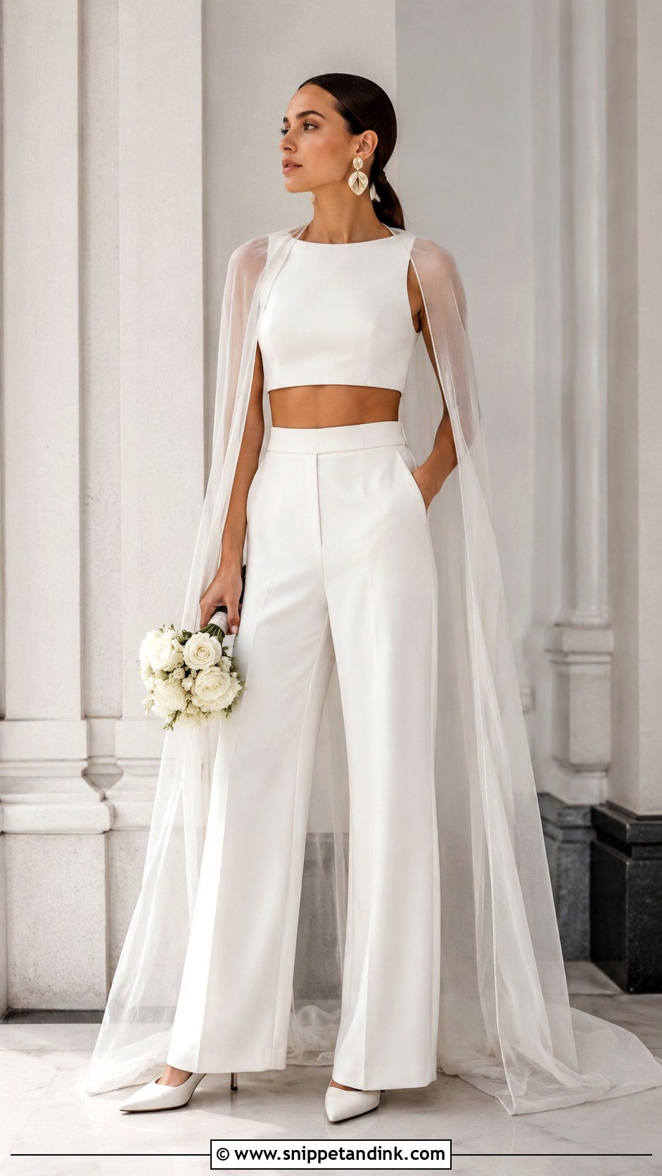 Crop Top Wedding Dress With Wide Leg Pants - Snippet and Ink - 20 Crop Top Wedding Dress Ideas