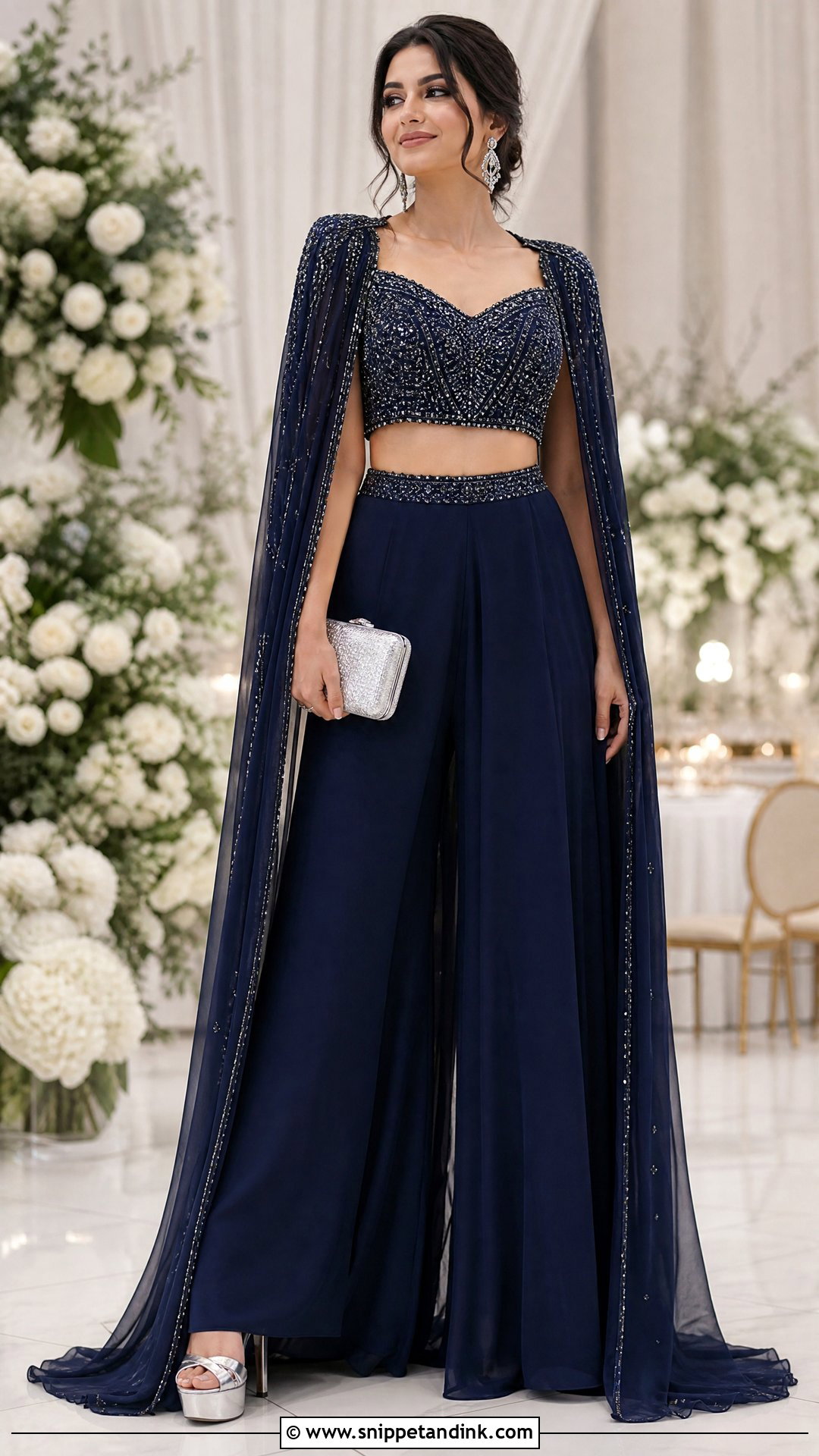 Crop Top With Palazzo Pants And Cape - Snippet and Ink - 20 Palazos Outfit Indian Wedding Ideas