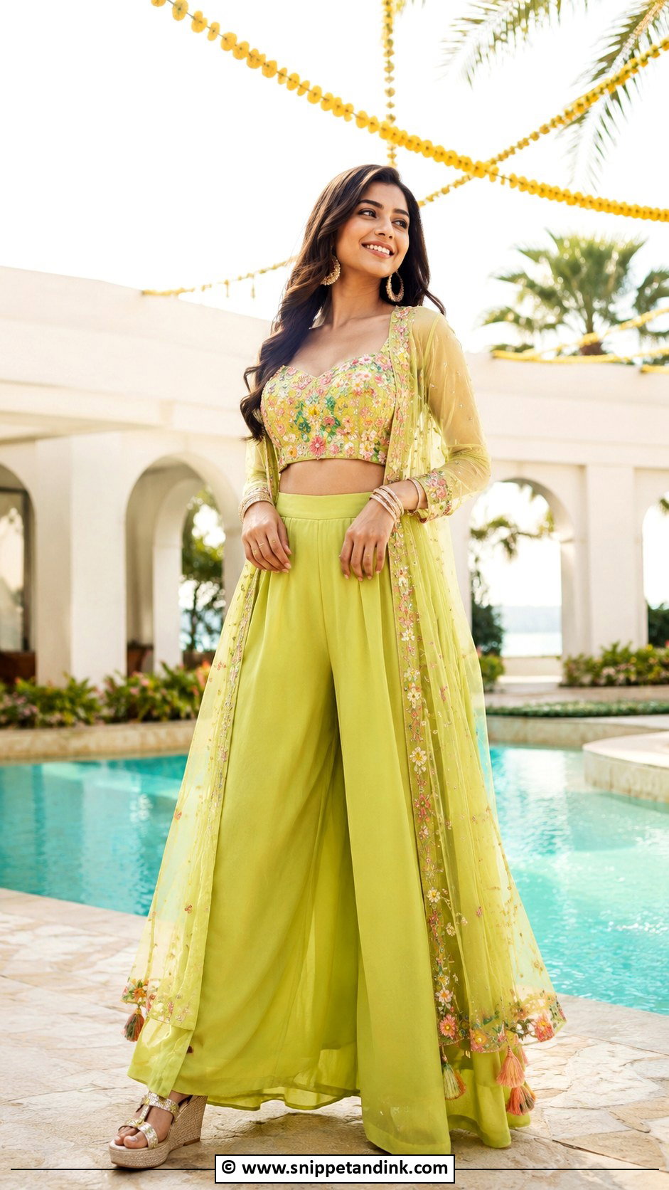 Crop Top With Palazzo Pants For Mehendi - Snippet and Ink - 30 Mehendi Dress Ideas