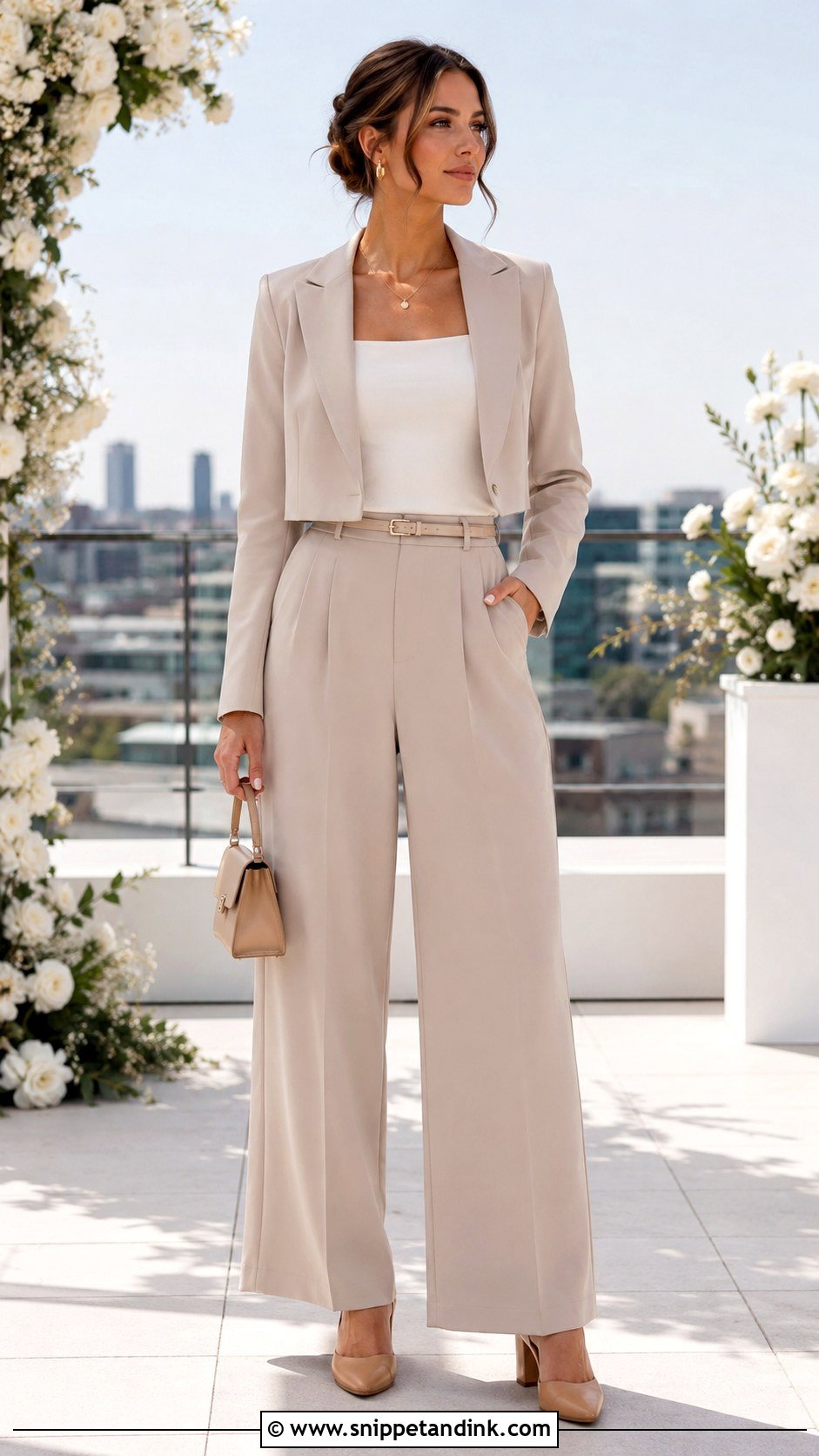 Cropped Blazer And High Waist Trouser Wedding Outfit - Snippet and Ink - 25 Gender Neutral Wedding Outfit Ideas