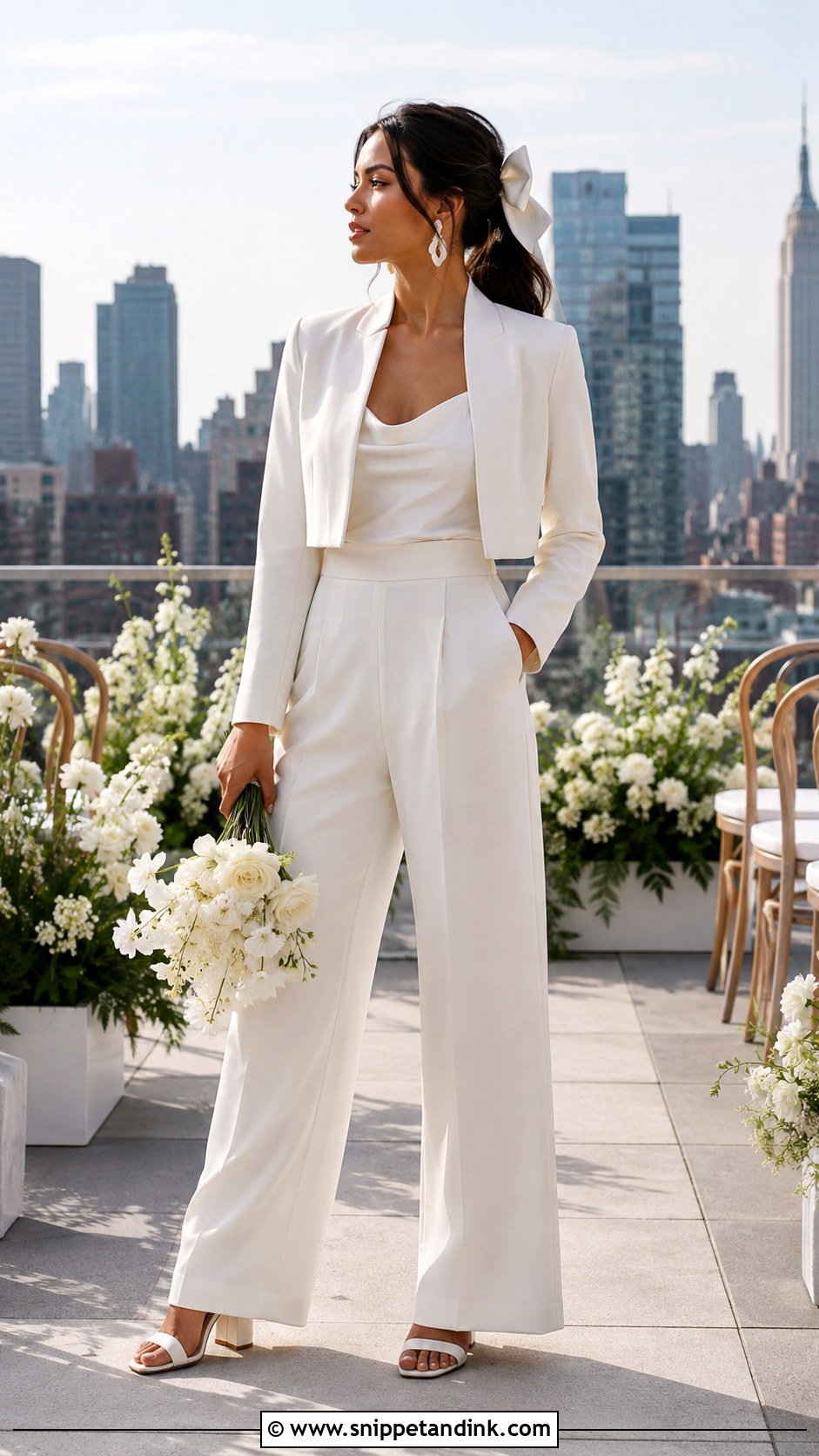 Cropped Blazer And High Waisted Bridal Pants - Snippet and Ink - 20 Bridal Pants Ideas